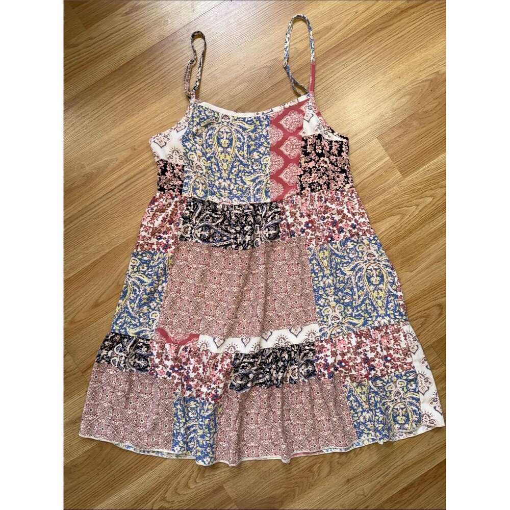 Alter’d State Patchwork Print Babydoll Mini Dress Made in USA Small Sleeveless